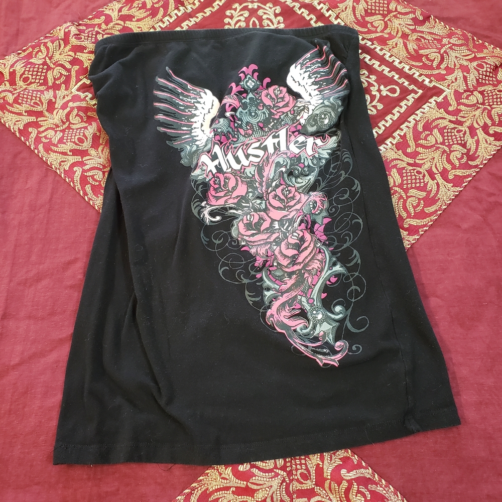 Hustler Hollywood Black Bustier Top with Pink Accents - Picture 2 of 3